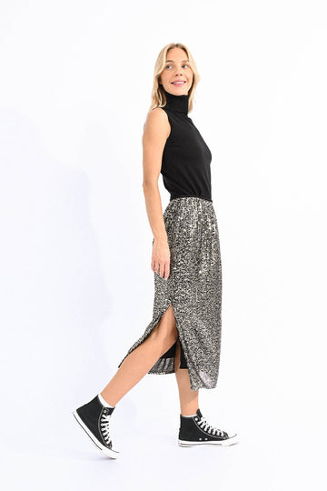 Sequined Slit Long Skirt